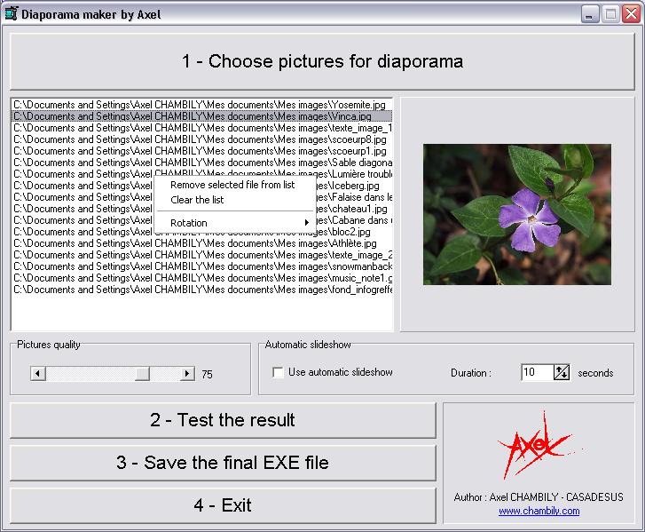 screenshot of DiaporamaMaker slide, show, slideshow, diaporama, exe