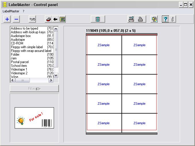screenshot of LabelMaster label, barcode, printer, sheet